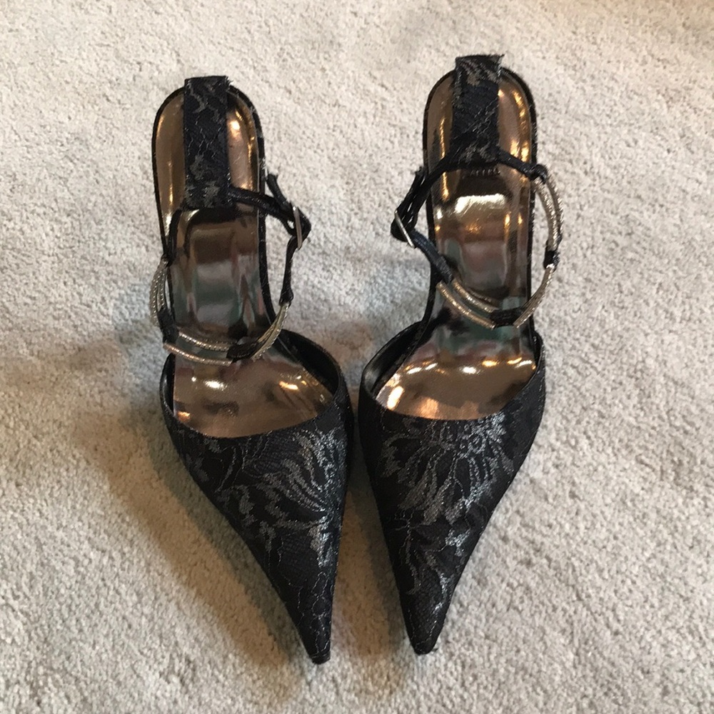 Bakers black-lace with silver shimmer heels